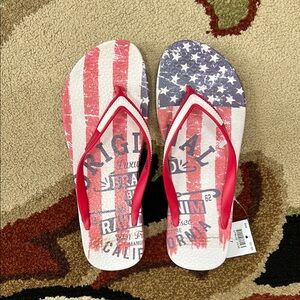 Red White Blue American Flag July Fourth Flip Flops